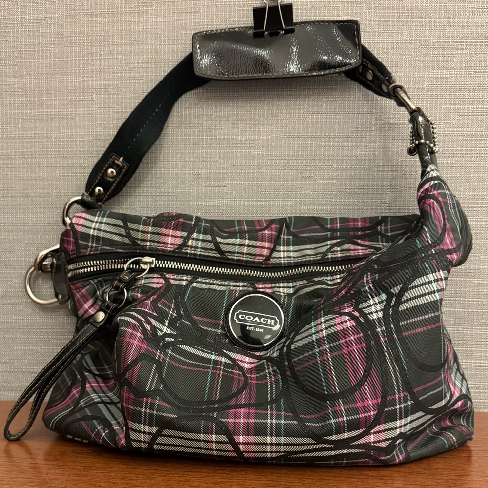 Coach Purple & Black Tartan Handbag